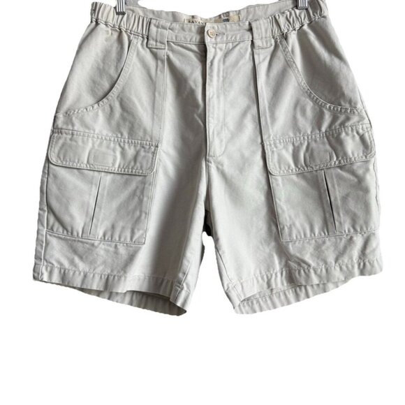 Savane Cargo Shorts Mens 34W Beige Cotton High Rise Button Front Zip Fly Pocket - Picture 1 of 8